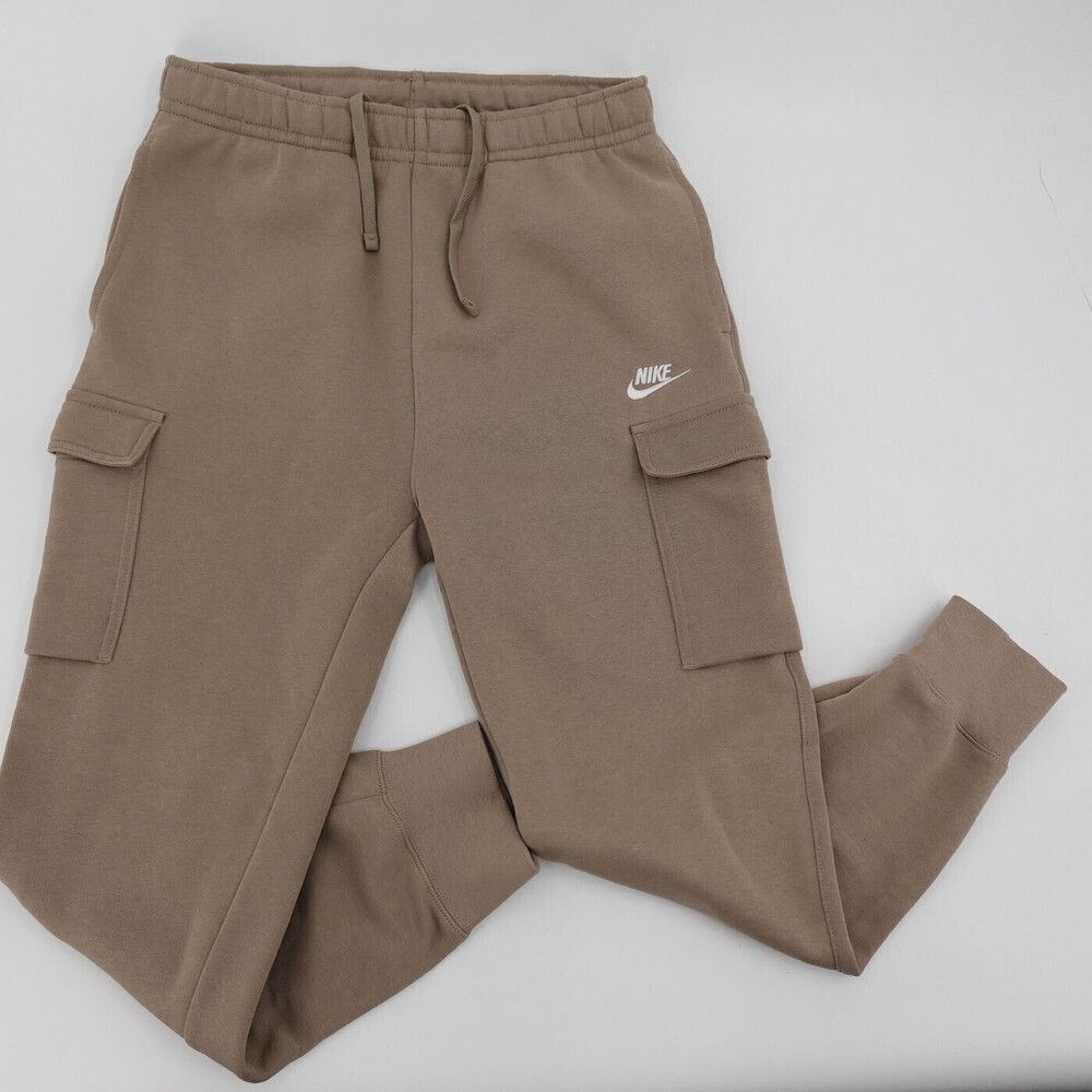 Nike Cargo Joggers Mens Medium Tan Fleece Drawstring Elastic Waist Pockets